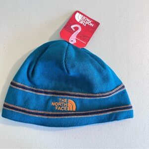The North Face Teal Beanie with Orange Logo